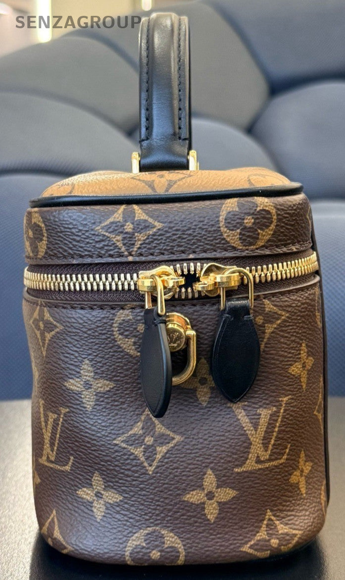 Louis Vuitton Vanity Monogram Top Handle Bag Crossbody Brown Gold Women Classic