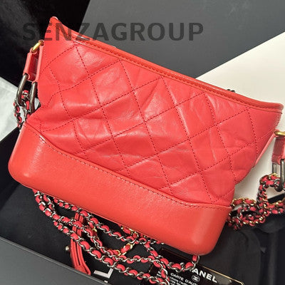 Chanel Gabrielle Hobo Bag Red Gold Quilted Chain Shoulder Crossbody