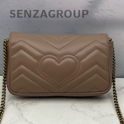 Gucci Marmont Mini Chain Shoulder Bag Beige Gold Hardware Women Classic