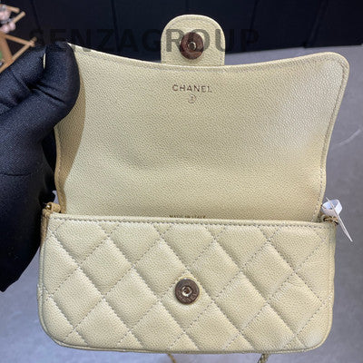 Chanel WOC Phone Chain Crossbody Bag Yellow Gold Hardware Calfskin