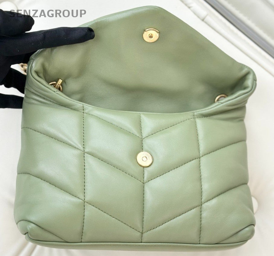 YSL Saint Lauren Puffer PM Quilted Lambskin Shoulder Crossbody Bag Green Women