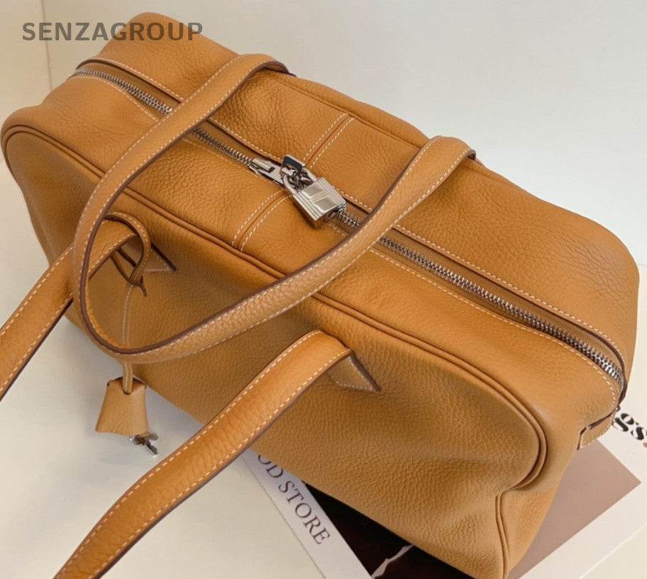 Hermes Victoria Togo Leather Shoulder Bag Yellow Silver Women Classic