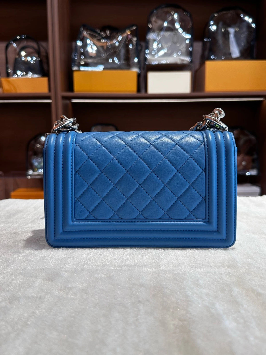 CHANEL Blue Leather LeBoy Small Shoulder Bag for Women