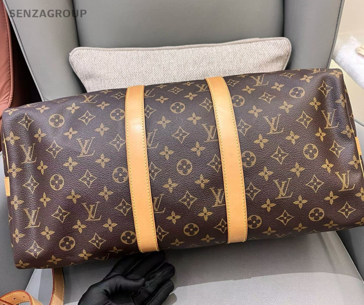 Louis Vuitton Keepall Monogram Top Handle Bag Crossbody Brown Gold Unisex Adults