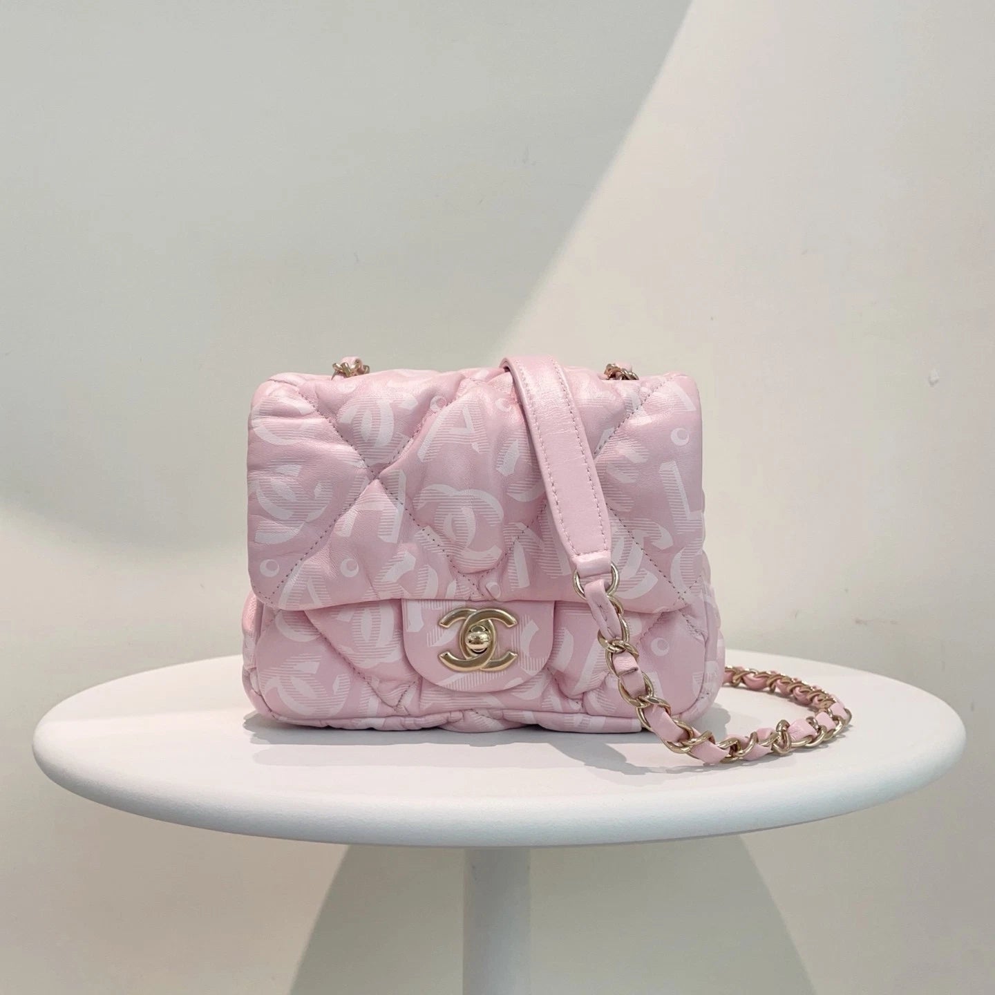 Chanel Puffy Square Flap Bag Crossbody &amp; Shoulder Bag Light Pink