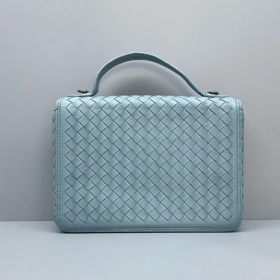 Bottega Veneta Valumna Intrecciato Top Handle Crossbody Blue Silver Women