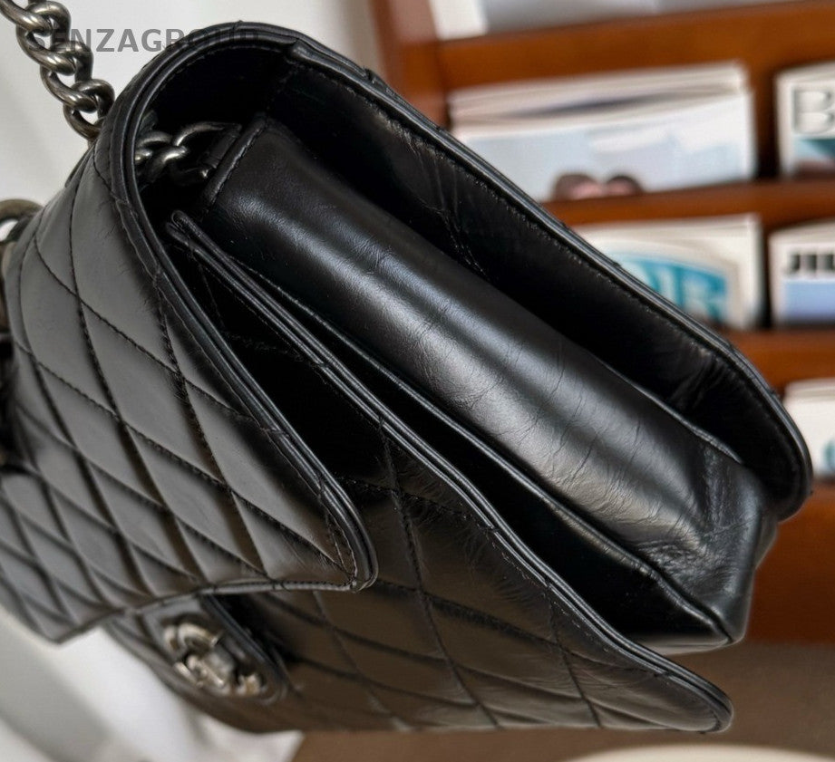 Chanel Classic Flap Chain Shoulder Bag Black Silver Used Women Diamond Designer