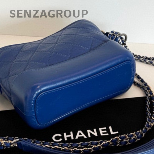 Chanel Gabrielle PM Chain Top Handle Bag Shoulder Bag Blue Gold Women Classic
