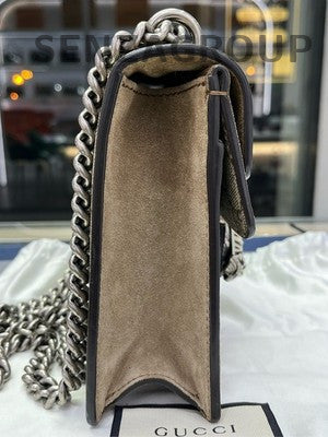 Gucci Small Dionysus Shoulder Bag Suede Brown Silver Hardware