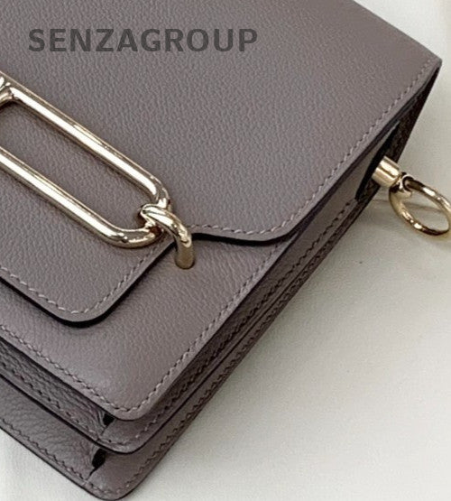 Hermes Roulis Mini Evercolor 2Way Shoulder Bag Crossbody Gray Gold Women Classic