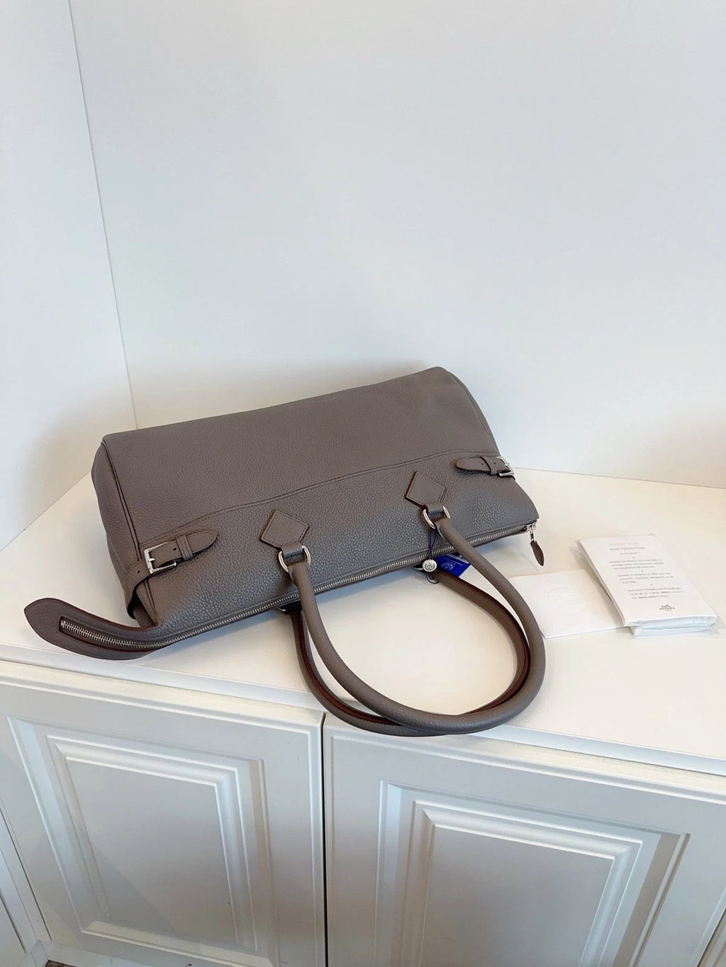 Hermes Altas Shoulder 42 Taupe Gray Leather Top Handle Bag