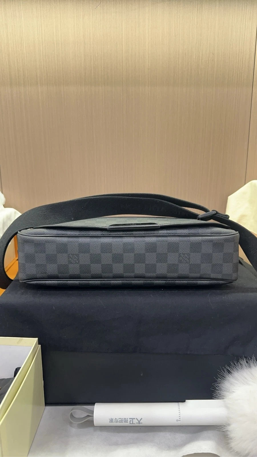 Louis Vuitton Canvas Black Checkerboard Flap Messenger Bag For Women