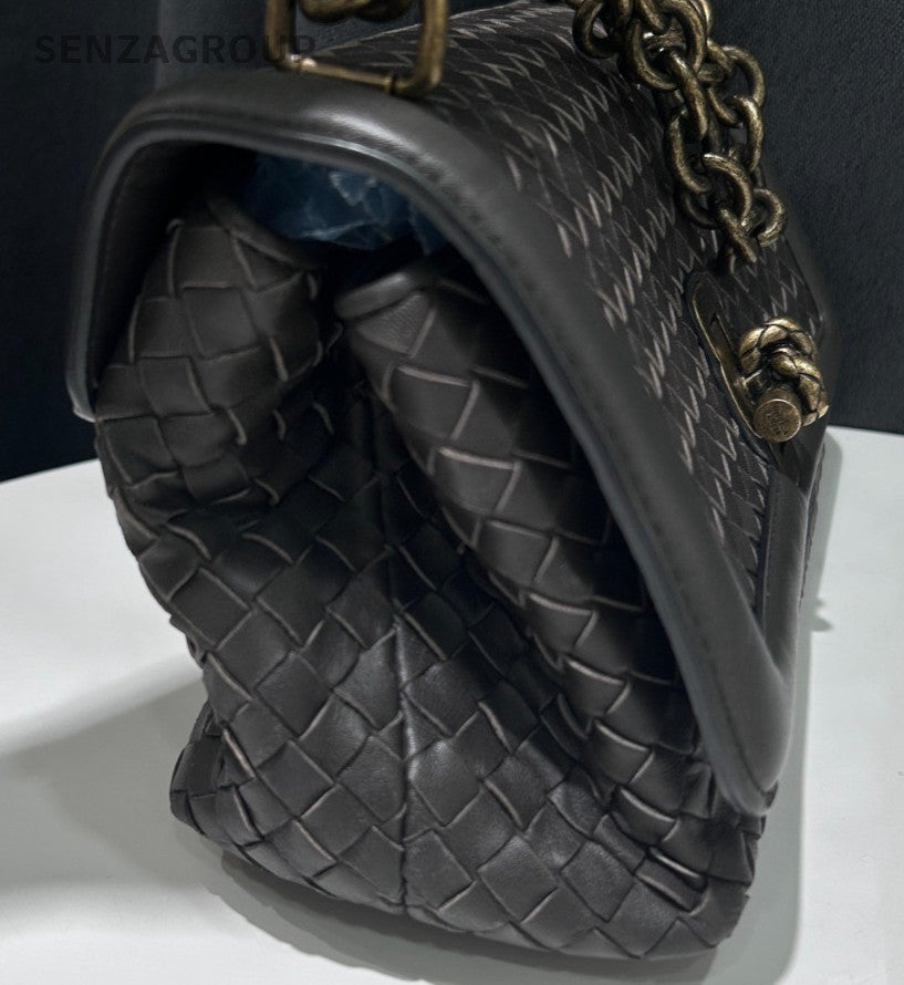 Bottega Veneta Roma Chain Shoulder Bag Crossbody Gray Gold Used Women Classic
