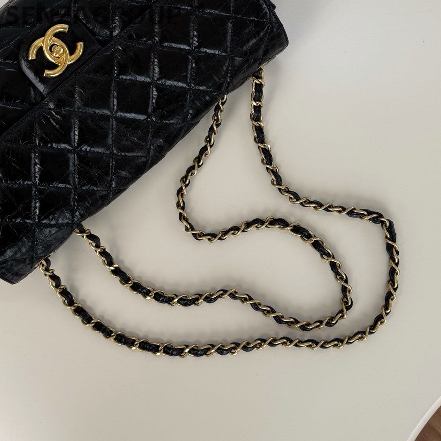 Chanel Classic Flap Chain Shoulder Bag Black Gold Women Fashion Diamond