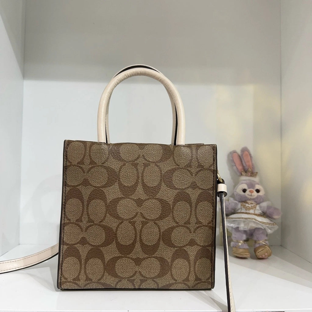 Coach Cally 17 Classic Monogram Canvas Leather Tote Crossbody Women