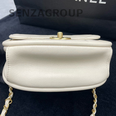 Chanel Beige Quilted Saddle Bag with Gold Chain Strap - Classic Women's