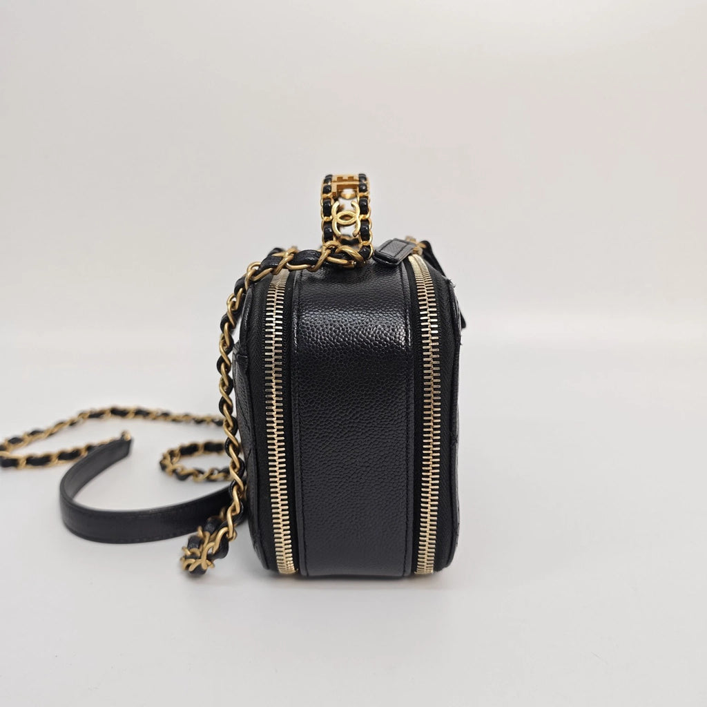 Pre-owned CHANEL 22S Black Gold Calfskin Top Handle Camera Bag For Women