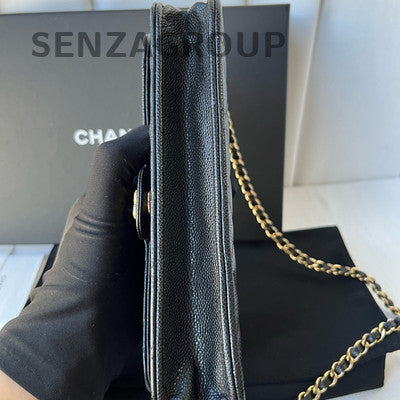 Chanel Black Gold CF Calfskin WOC Chain Shoulder Crossbody Bag Quilted