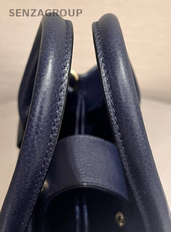 Chanel Calfskin Top Handle Bag Crossbody Blue Gold Used Women Classic Designer
