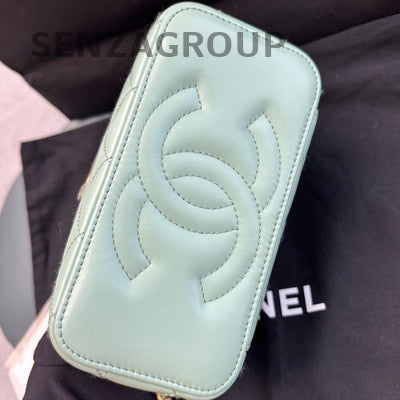 Chanel 23P Rainbow Letter Handle Long Box Green Gold Chain Crossbody Bag