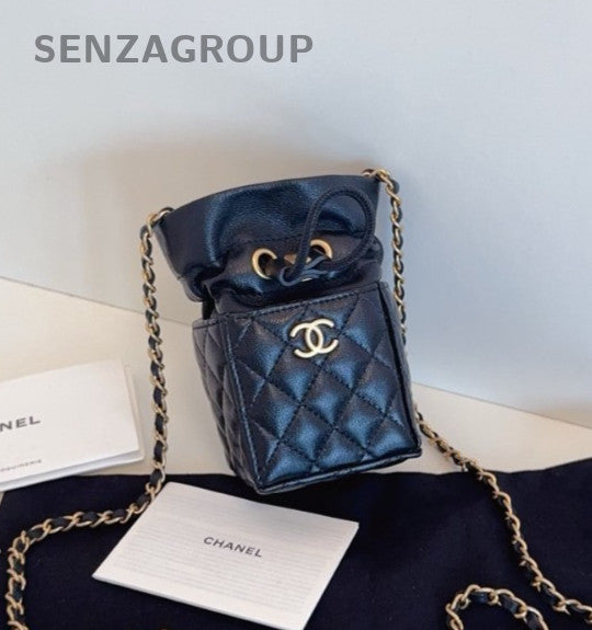 CHANEL Drawstring NOE PURSE Chain Shoulder bag Crossbody Black Gold Women