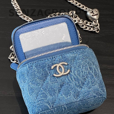Chanel Blue Mini BOX Heart Chain Crossbody Bag Silver Hardware