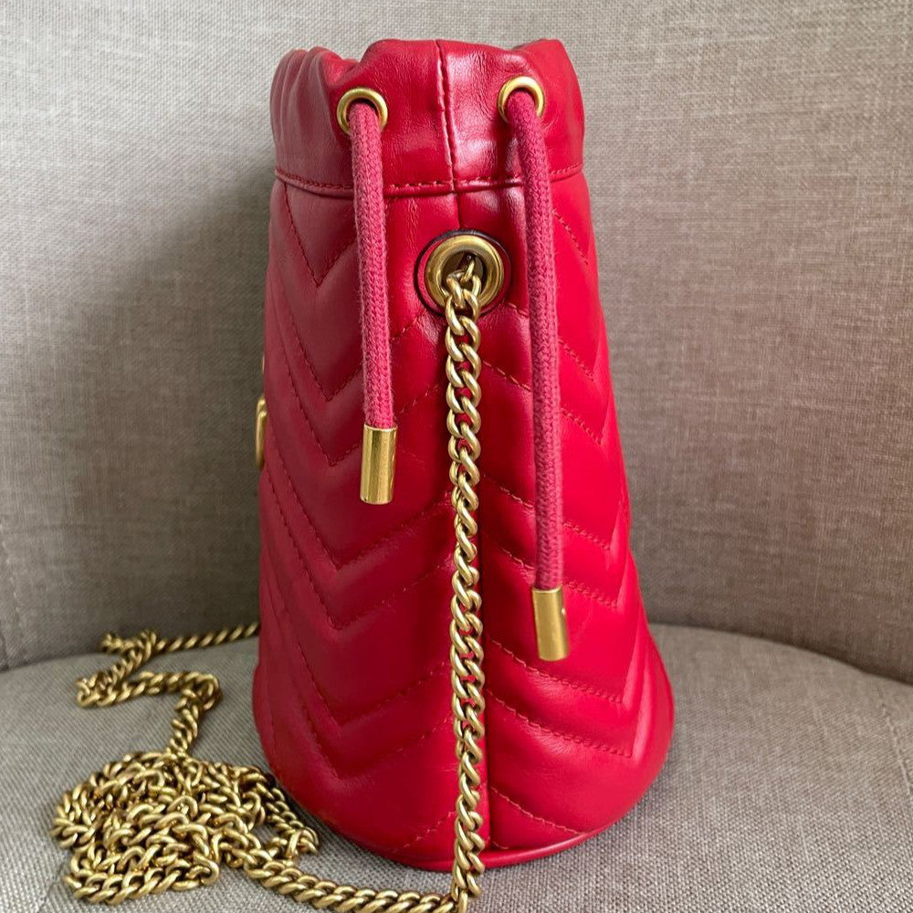Gucci Marmont Pink Gold Bucket Bag Chain Shoulder Crossbody Women's Fashion