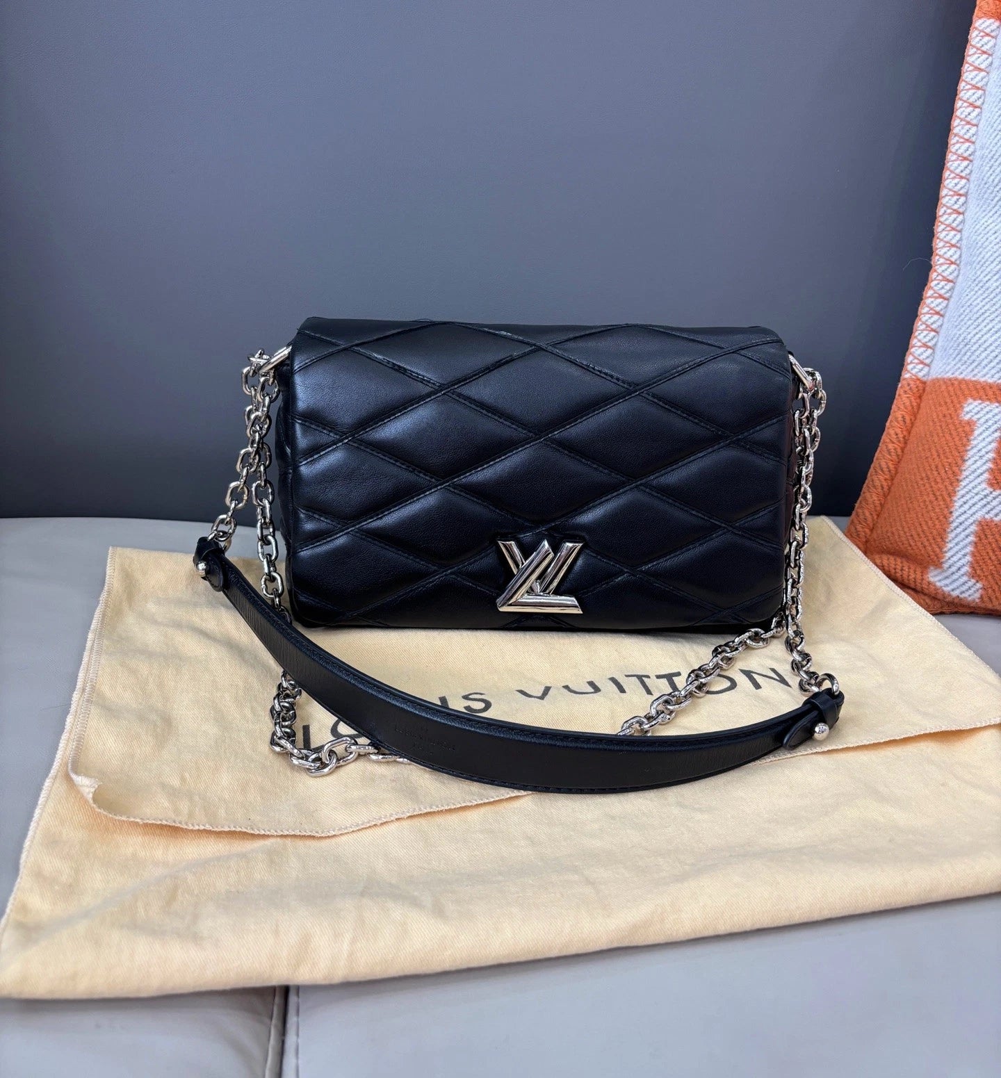 Louis Vuitton GO-14 Chain Bag Shoulder Bag Black Quilted Full Calfskin