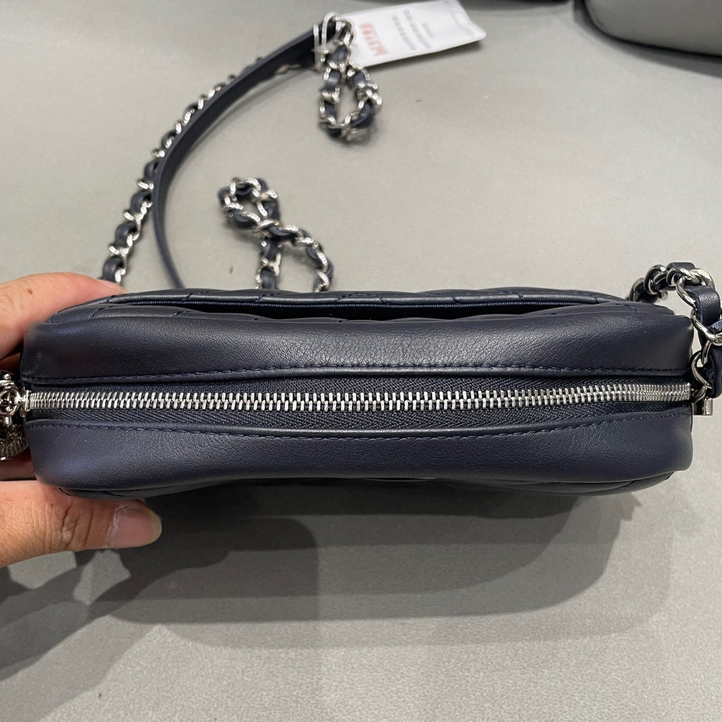 Chanel Navy Blue Silver Hardware Tassel Camera Bag Chain Shoulder Crossbody