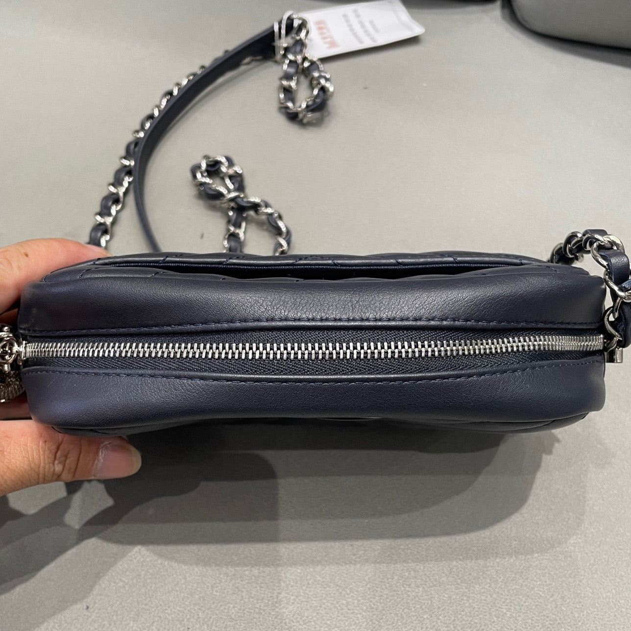 Chanel Navy Blue Silver Hardware Tassel Camera Bag Chain Shoulder Crossbody