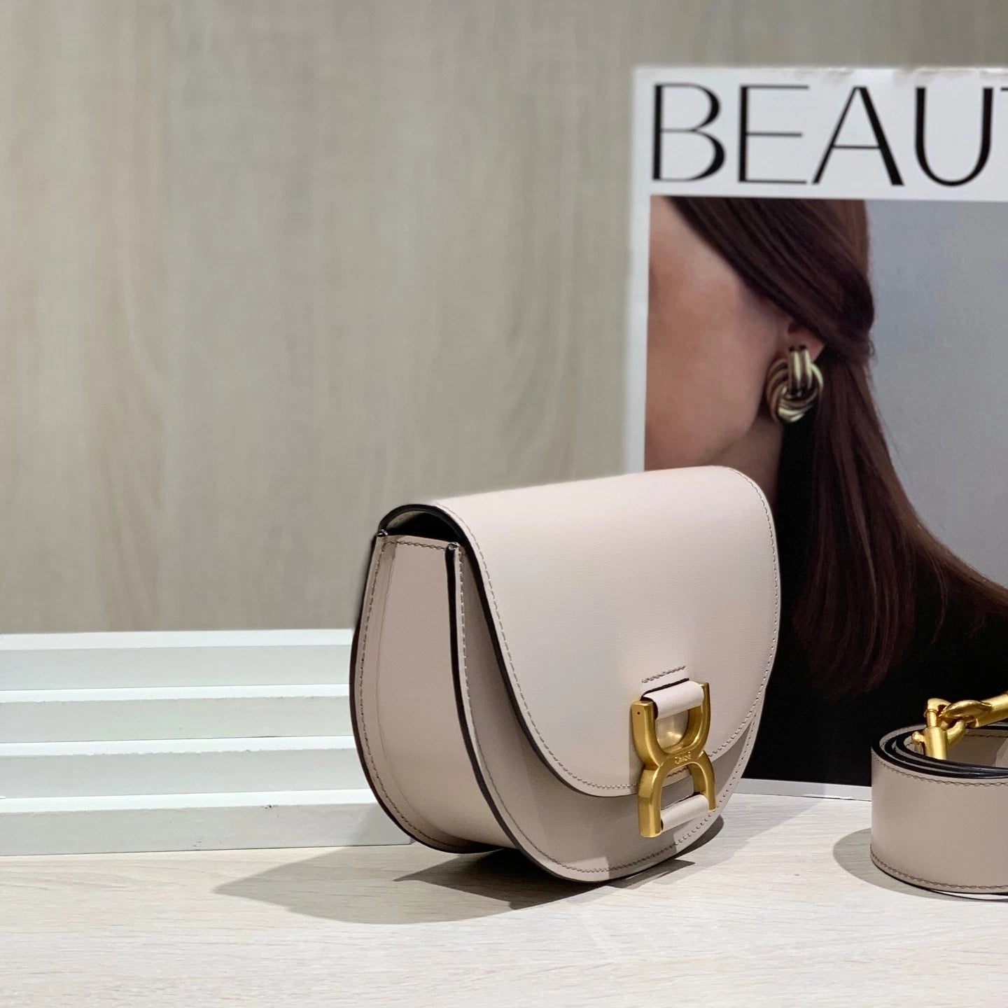 Chloe Marcie Smooth Leather Half Moon Saddle Bag For Women