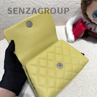 Chanel Calfskin Mini Coco Handle Yellow Handbag Chain Strap Crossbody