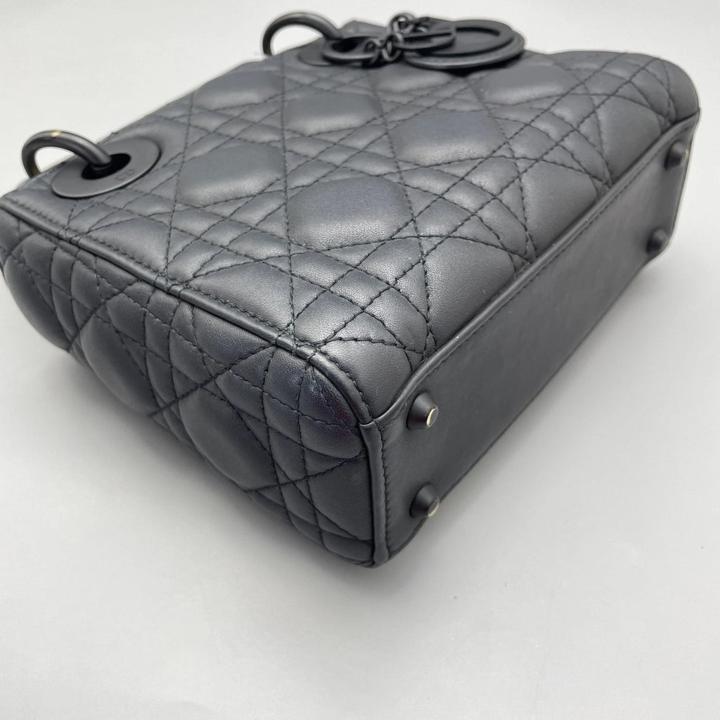 Dior Lady Dior Leather Black Top Handle Excellent