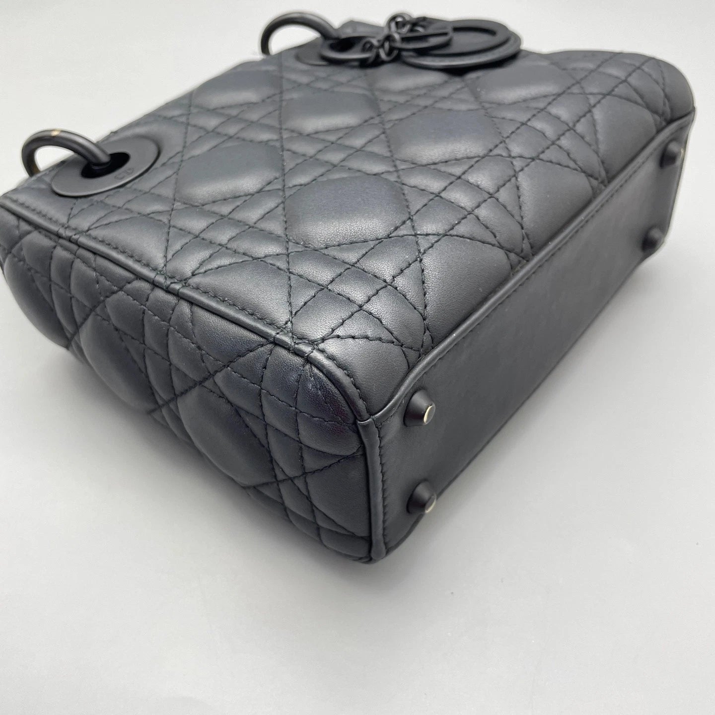 Dior Lady Dior Leather Black Top Handle Excellent