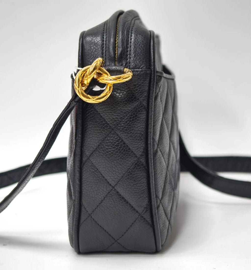 Chanel Diamond Tassel Camera Bag Shoulder Bag Crossbody Black Gold Women Vintage