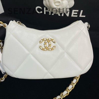 Chanel 19 Bag White Gold Chain Shoulder Crossbody Quilted Women's Fashion