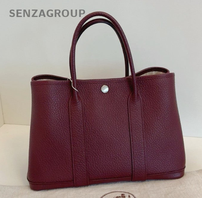 Hermes Garden Party30 Top Handle Bag Red Silver Used Women Classic Fashion