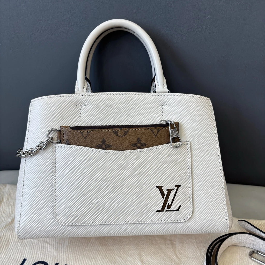 Louis Vuitton Marelle Epi White Silver Crossbody Top Handle Excellent