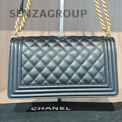 Chanel Le Boy Medium Black Gold Chain Crossbody Shoulder Bag Classic