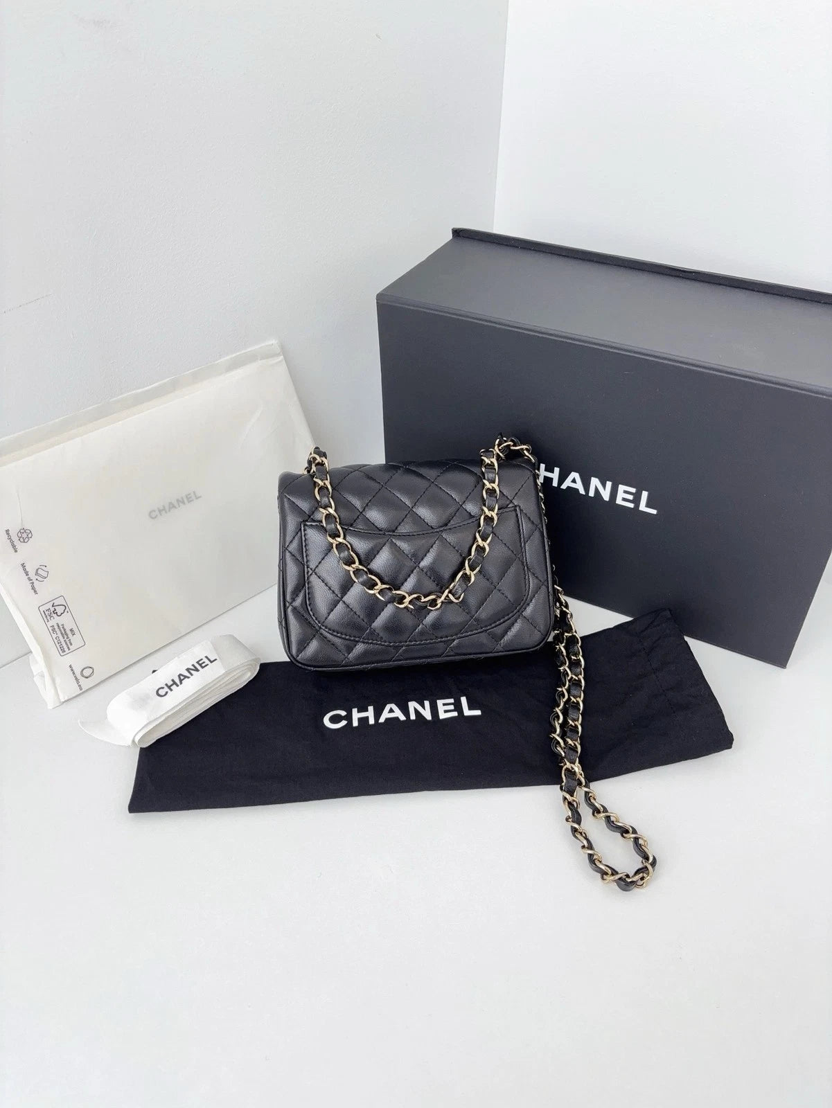 Chanel Classic Flap Black Gold Diamond Crossbody Women Classic