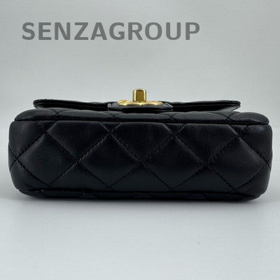 Chanel Classic Flap Mini Black Gold Quilted Lambskin Chain Shoulder Bag