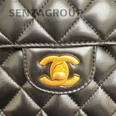 Chanel Kelly Large Lambskin Quilted Shoulder Bag Black Gold Women