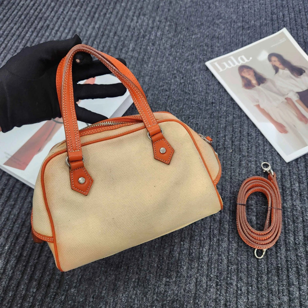 Burberry Vintage Orange Canvas Mini Bowling Bag For Women