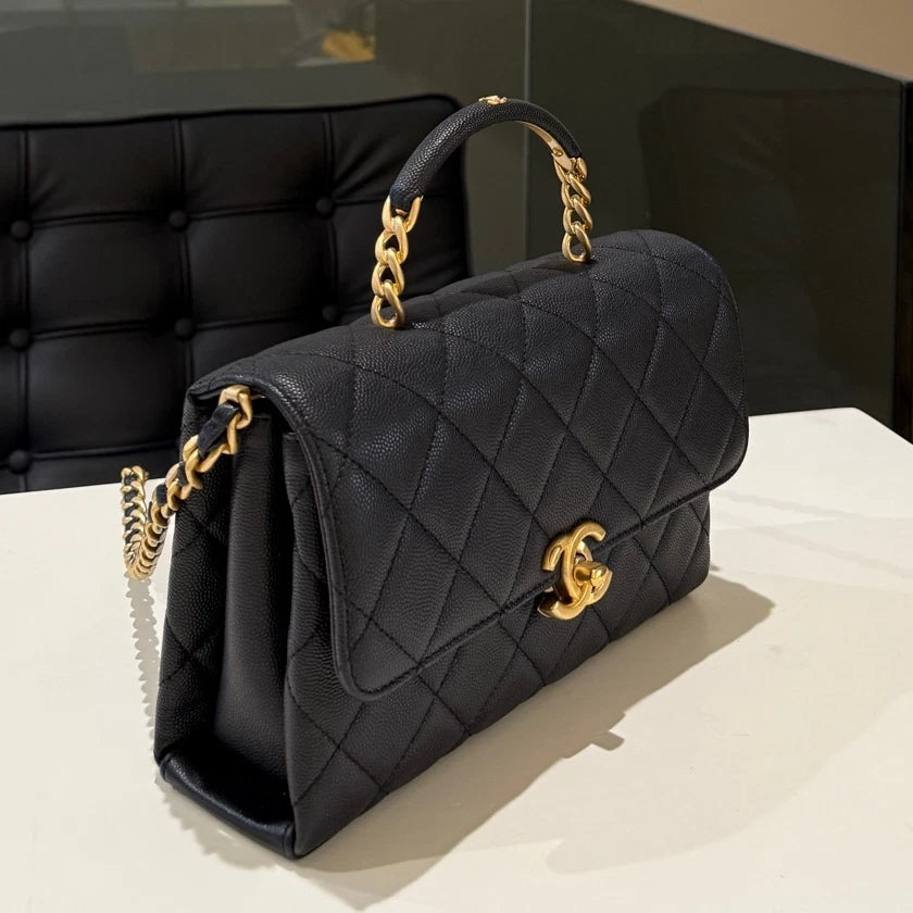 Chanel Carry Me Small Chain Shoulder Bag Black Gold Classic Women