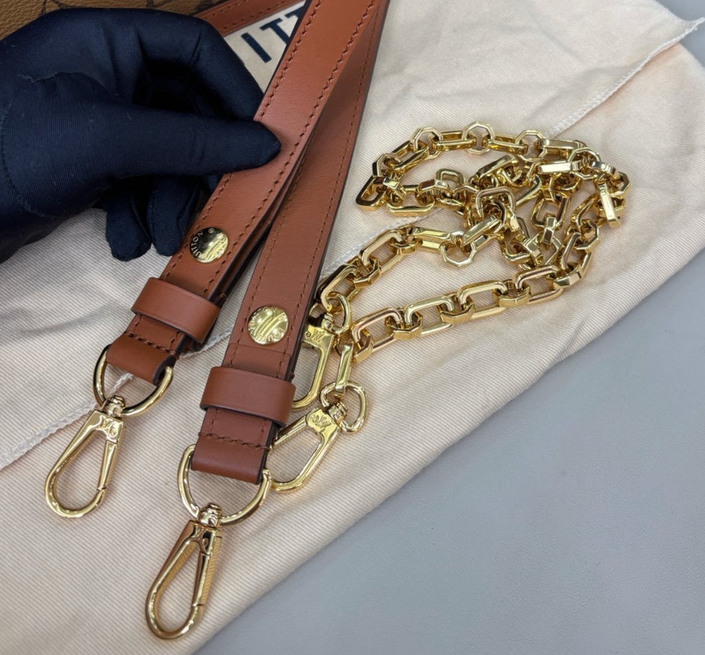 Louis Vuitton Dauphine MM Monogram Chain Shoulder Bag Crossbody Brown Gold Women