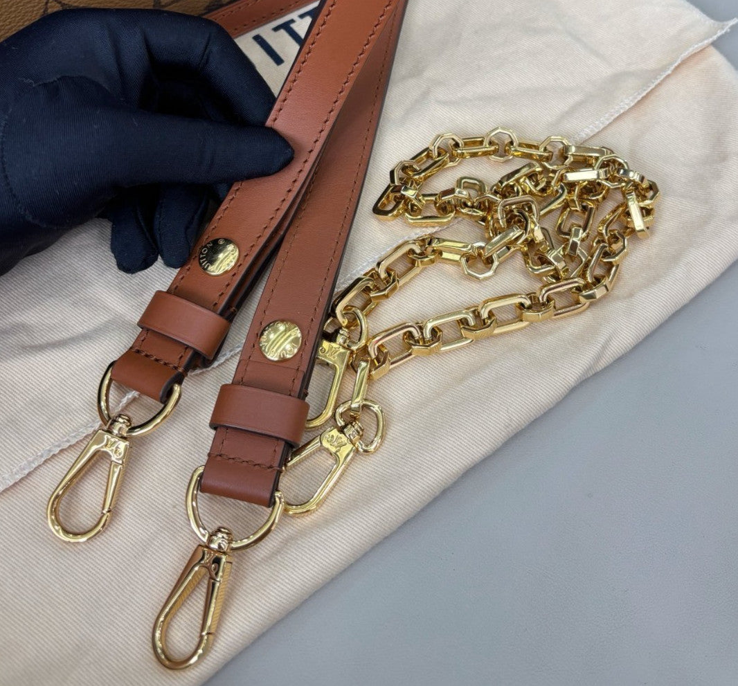 Louis Vuitton Dauphine MM Monogram Chain Shoulder Bag Crossbody Brown Gold Women