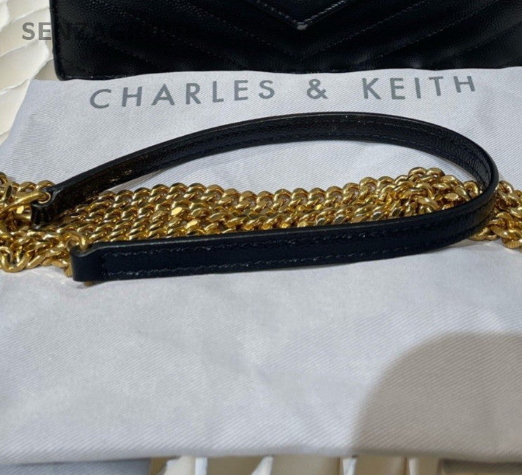 Saint Laurent Envelope Calfskin Chain Black Gold Women Classic Fashion