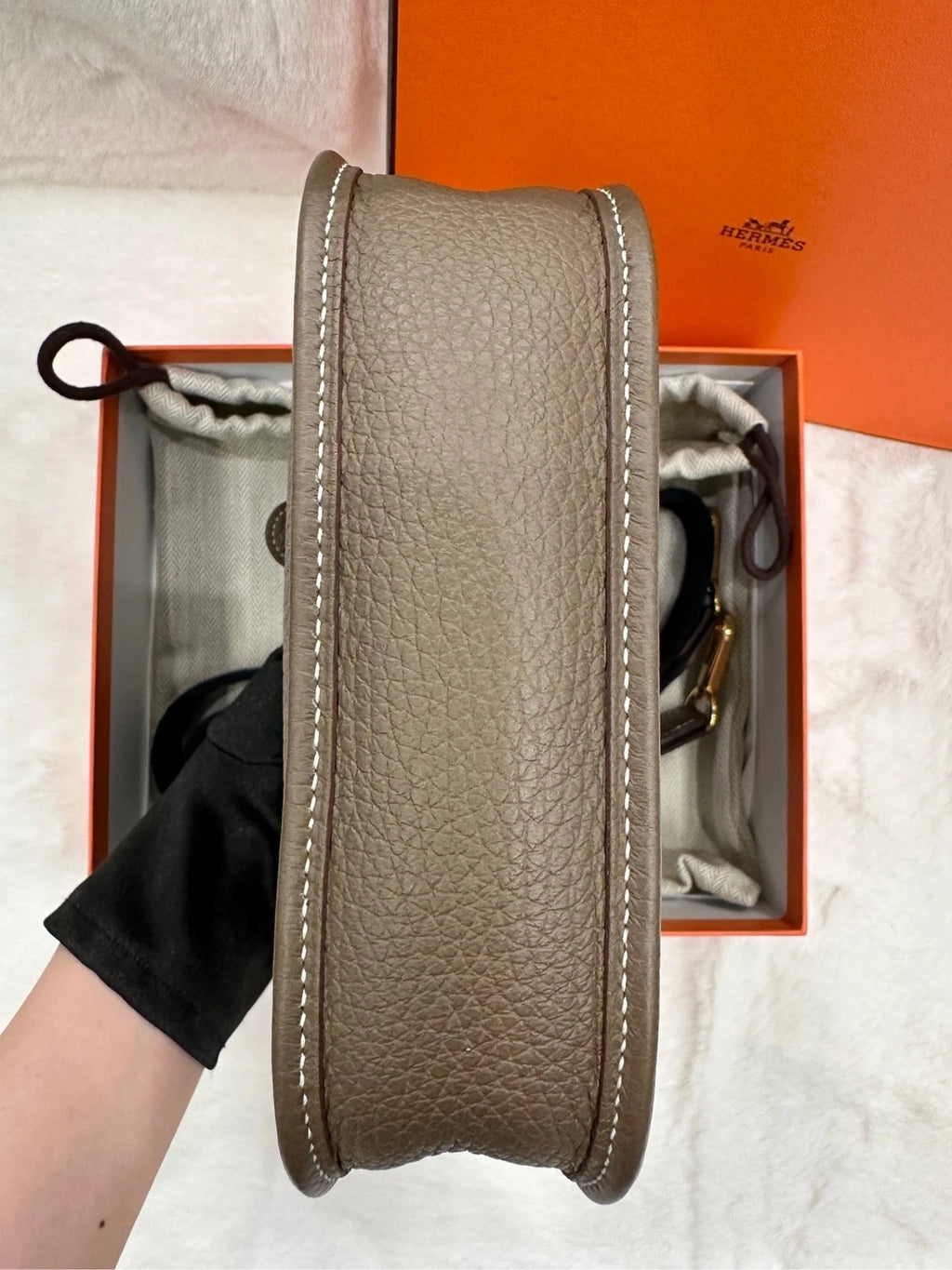 Hermes Leather Grey Mini Evelyn Shoulder Bag for Women