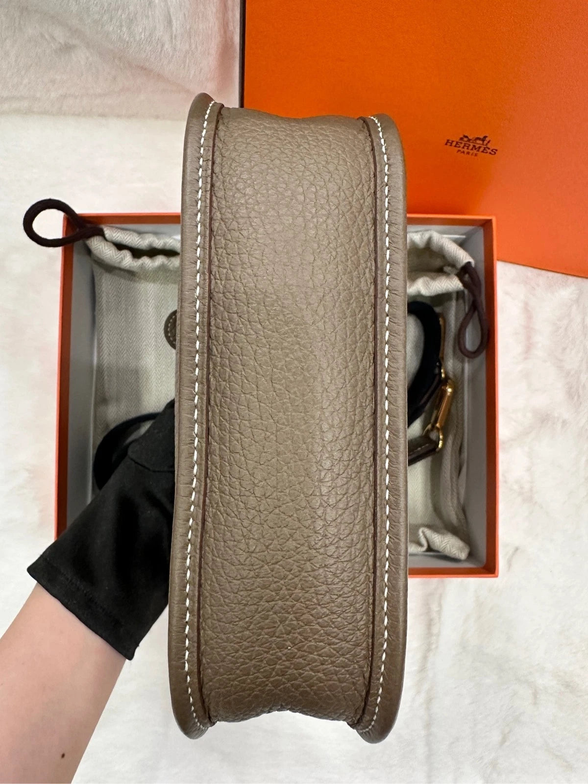 Hermes Leather Grey Mini Evelyn Shoulder Bag for Women