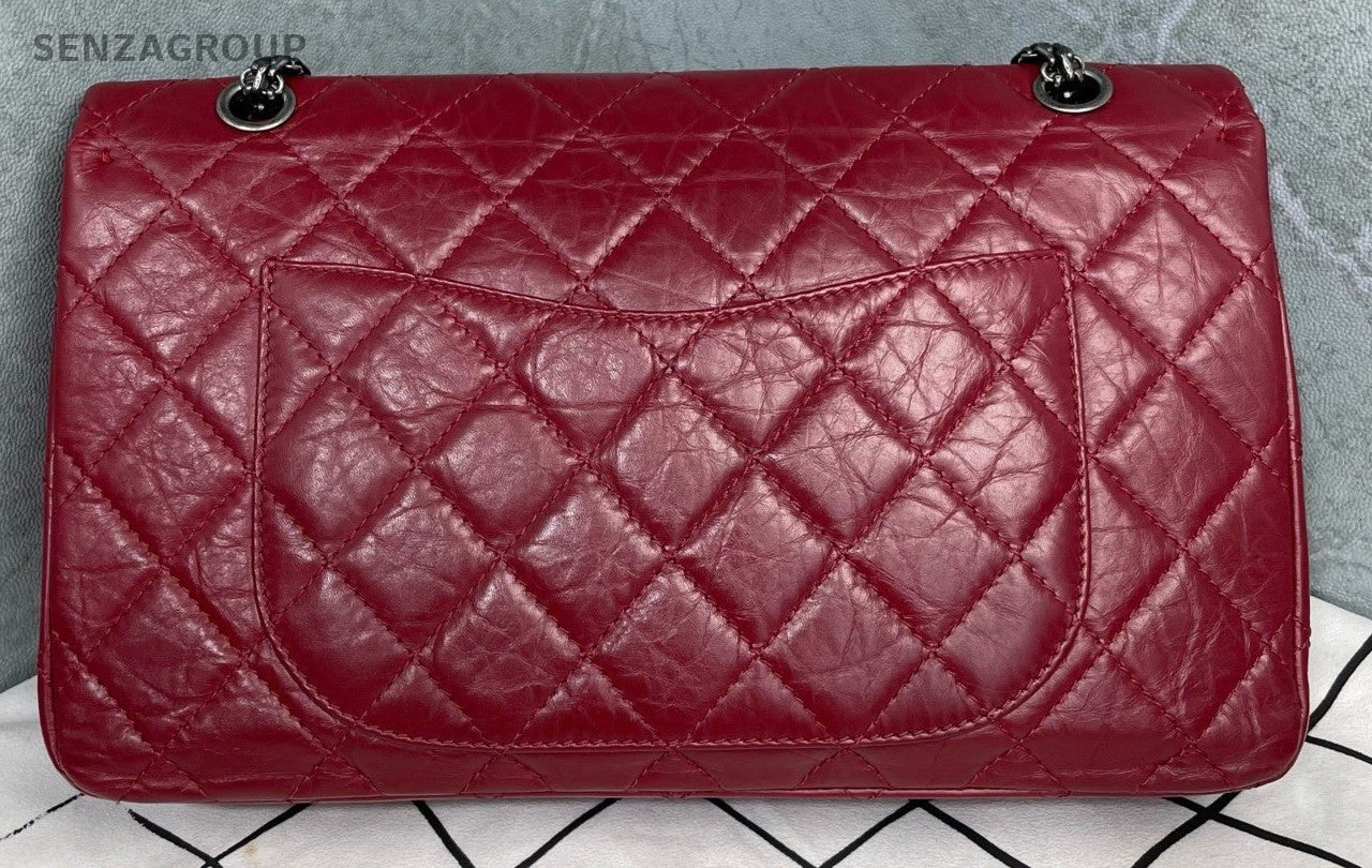 Chanel Classic Flap GM Calfskin Chain Shoulder Bag Red Silver Used Women Vintage